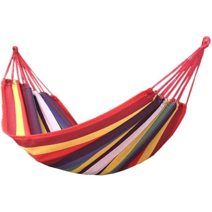 Hamac Double 2 Personnes 260x150 Cm – Toile Coton Robuste 300 Kg, Sangles Arbres, Sac Transport Inclus