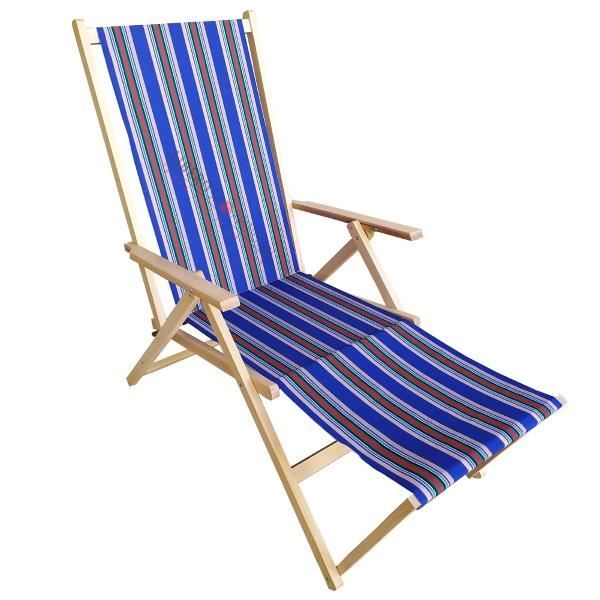 Transat en bois pliable avec repose-pieds et toile à motifs VIOLET - Chaise de plage - Adulte