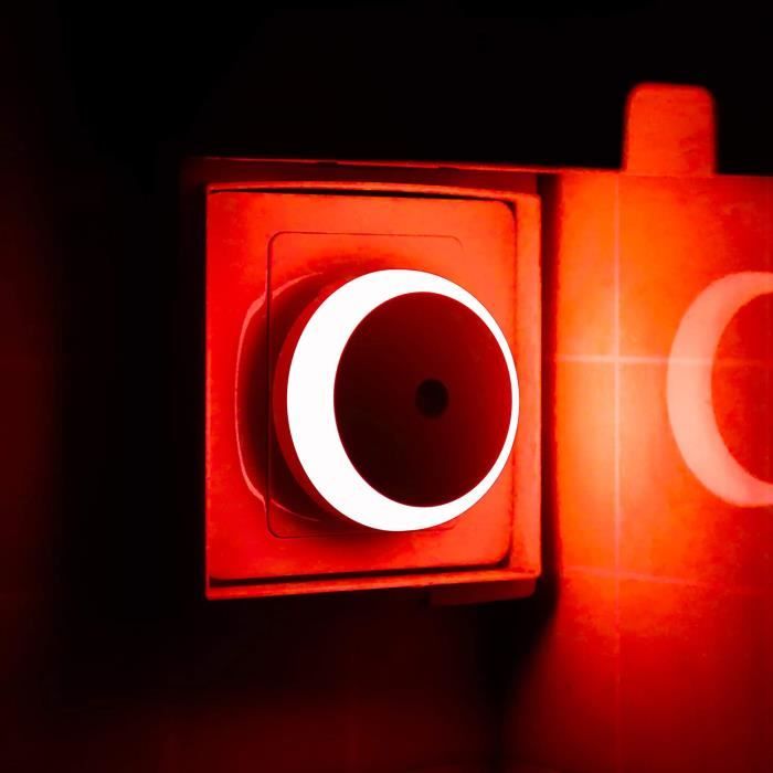 Veilleuse Rouge, Veilleuse LED avec Prise, Ronde, Capteur de Lumière, Efficacité énergétique, Lot de 2