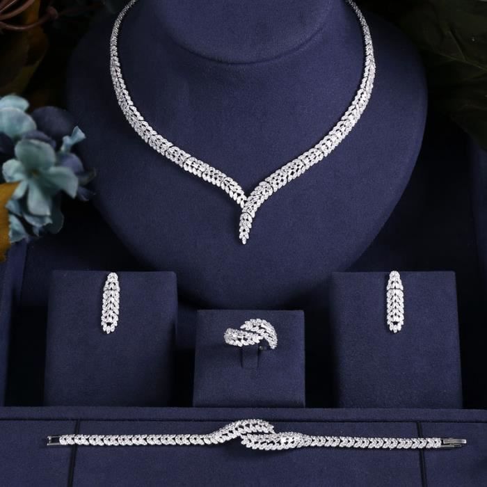 platine 3 - ensemble de colliers de mariée en zircone pour femmes, ensemble de bijoux de luxe en cristal cz,