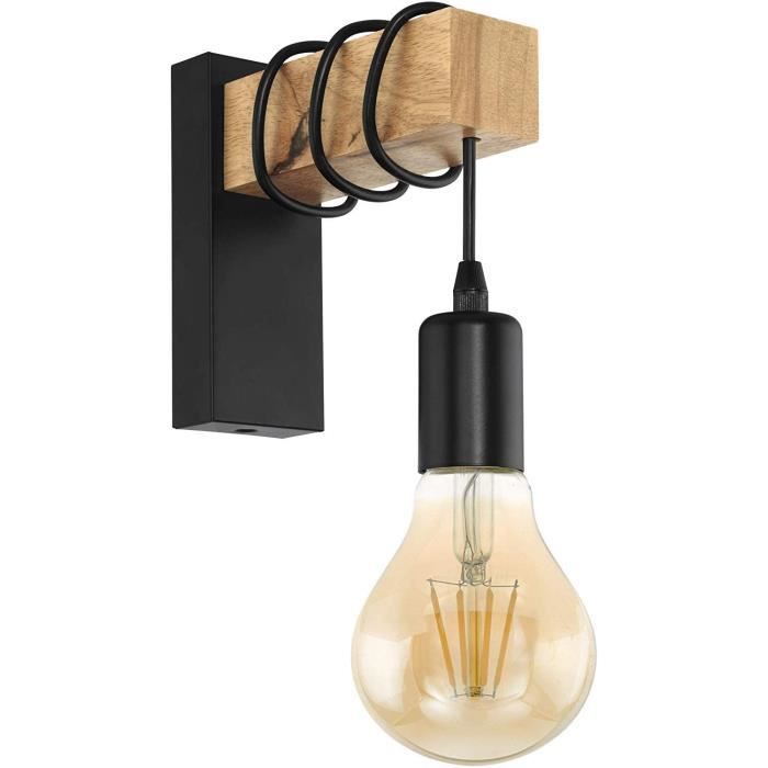 Applique Murale Intérieure Noir Vintage Plafonnier Luminaire Industrielle Rétro Applique Avec Bois 40W