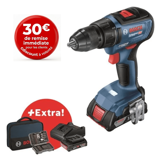 Perceuse visseuse Bosch Professional GSR 18V 50 + 2 batteries 2 0Ah + chargeur GAL 18V 20 + 43 accessoires + Sacoche - vue 1