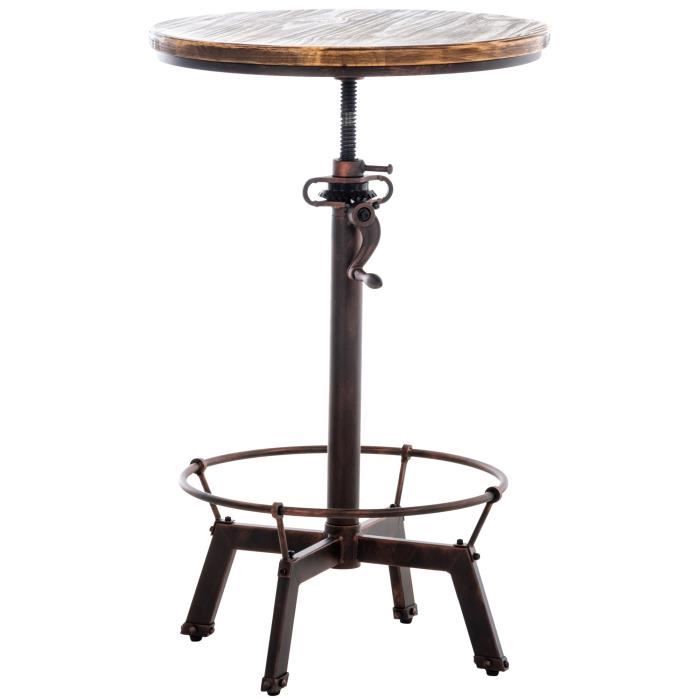 Table haute de bar ajustable Malita - CLP - Style industriel en bois et métal - 4 places - Verni