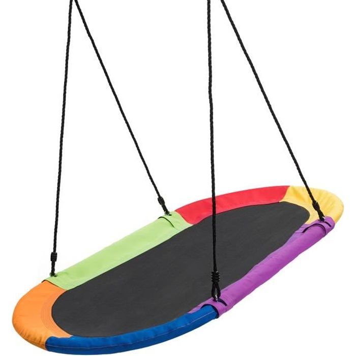 COSTWAY Balançoire Nid dOiseau Ovale 150 cm à Suspendre Hauteur Réglable 100-160CM Corde Multi-plis Charge 150KG pour Terrain Cour