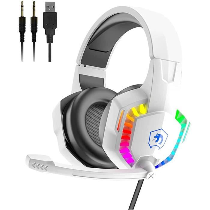 Casque Gamer Filaire Blanc Casque gaming -- USB 3.5mm (compatible  PS4-Xbox-Switch-PC-Mobile) - Cdiscount Informatique
