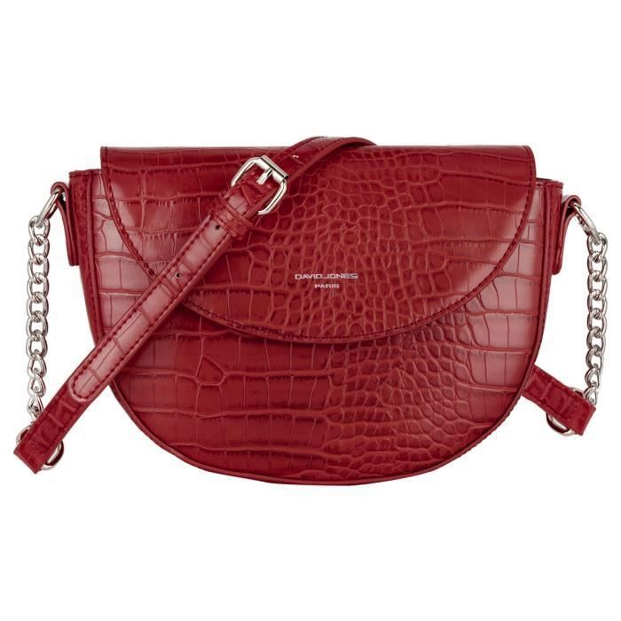 Sac Bandoulière - David Jones - Petit Sac Epaule Cuir PU Crocodile Femme - Besace Demi-Lune - Rouge