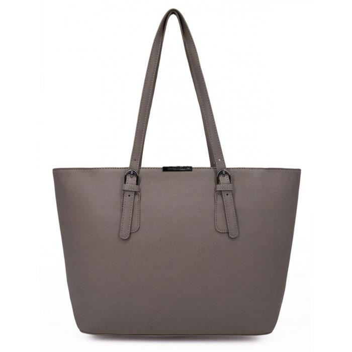 David Jones - Sac Main Shopping Femme Grand Format Capacité A4 - Cours Lycée Cabas Fourre-Tout Epaule Cuir Shopper - Beige Taupe