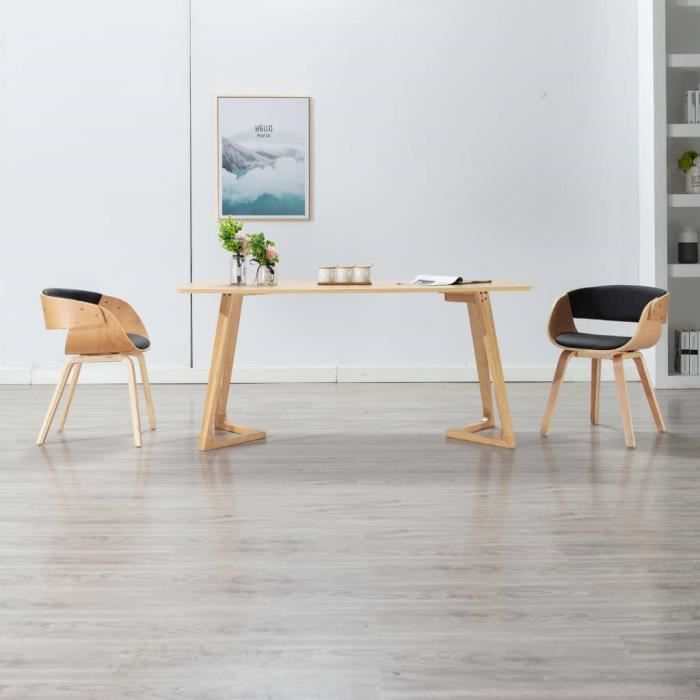 famirosa chaise de salle à manger noir bois courbé et similicuir-113