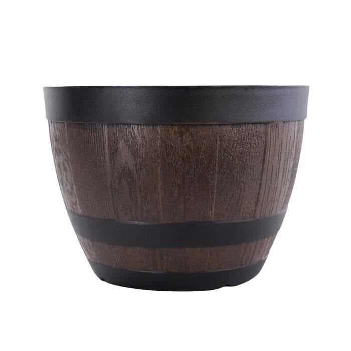 HAPPY-Résine Whisky Barrel Planteur Rond Jardin Pot de Fleur Décor Plante Conteneur Busket Brun 3 Tailles 113 pouces
