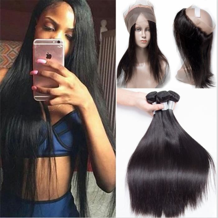 3 Tissage humain hair 22”24”26”straight bresilienne cheveux naturel avec  360 lace frontal closures 20 pouces - Cdiscount Au quotidien