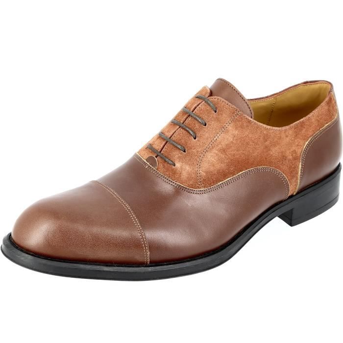 chaussure homme de ville en cuir cognac et daim 210 - belym - marron - homme - cuir - adulte
