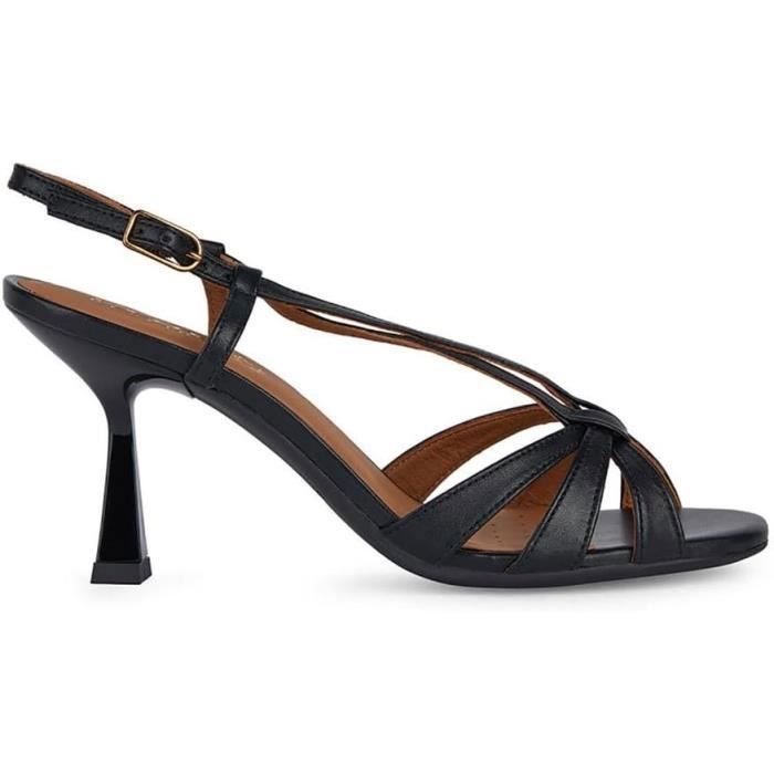 Sandales GEOX Ponza Cuir Compensé Noir Noir Cdiscount