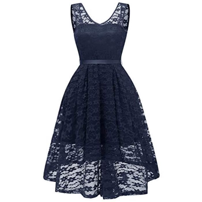 Robe Mrzkh Vintage Beautifu 50 Retro Col V Fora Ace Tissu High Ow Hip Swing Midi Robe Pour Cocktai Soiree De Mariage Taille 38 Bleu Achat Vente Robe De Ceremonie Cdiscount