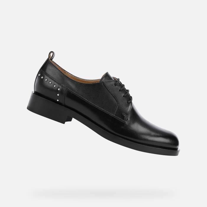 derbies femme geox d brogue s - noir - cuir souple - clous argentés