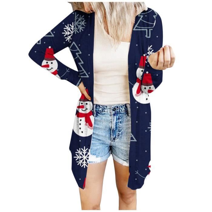 Cardigan De Noël à Manches Longues Surdimensionné Ouvert Sur Le Devant Pour Femme Motif Sapin De Noël Flocon De Neige Renne, Gris