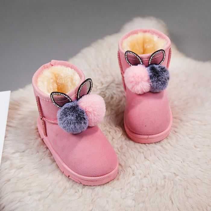 Bottes de Neige Enfant Fille - Papillon Rose - Semelle Antidérapante -  Fourrure Doublée - Hauteur Moyenne Rose - Cdiscount Chaussures