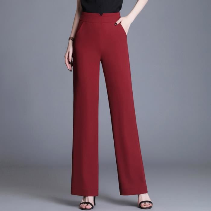 Pantalon femme best sale rouge taille haute