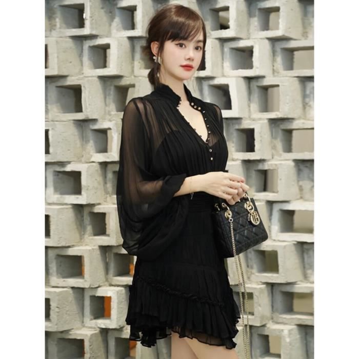 MISS NOIR Mini Robe Plissée Avec Strass - Robe De Soirée Élégante Clubwear Pour Femme