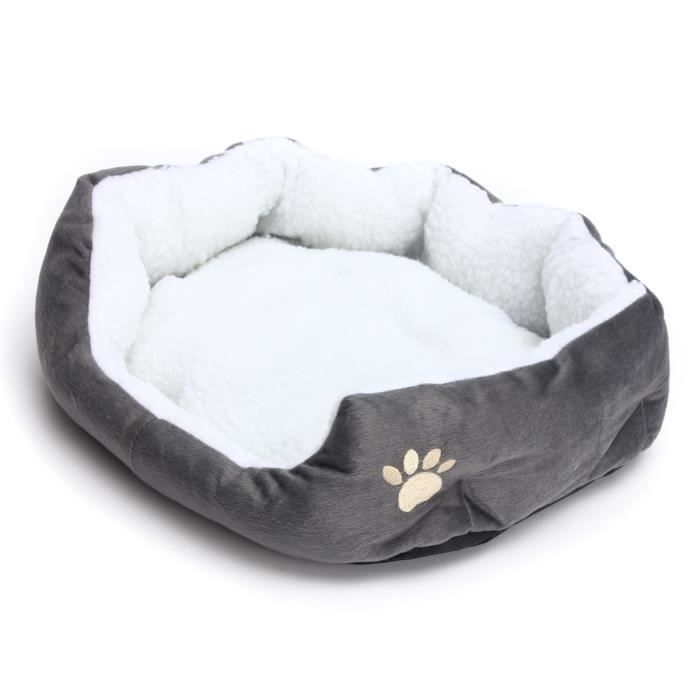 Meilleurs prix pour 50x40cm Warm Lavable Lit Couchage Toison Panier avec Coussin Pr Puppy Chien Chat Gris