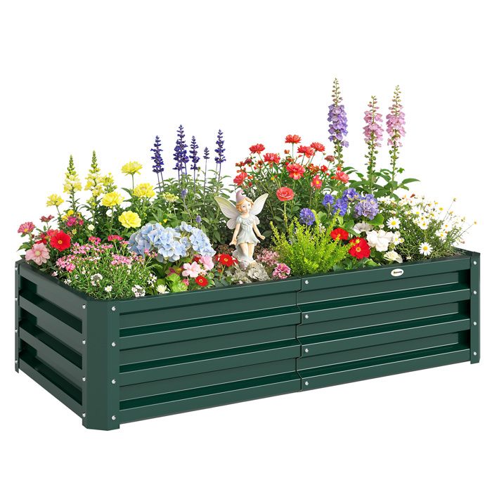 Carré potager de jardin - jardinière extérieur - Outsunny - bac à fleurs légumes herbes robuste - acier galvanisé - vert