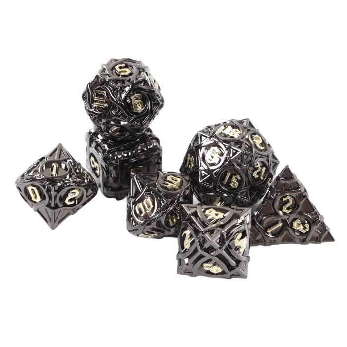 TecUnite 7 Dés en Métal Polyhedral Set DND Jeu de Rôle dés Set avec Sac