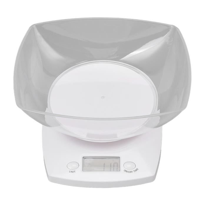 Qiilu balance alimentaire Balance de cuisine numérique 5 kg G OZ LB Balance de cuisine avec bol pour mesurer le poids des
