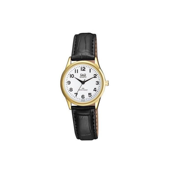 Montre Shivas Femme digital Noir en Cuir | Cadran Blanc | QC215J104Y | Couleur Boitier Dore | longueur du bracelet 16CM, montre