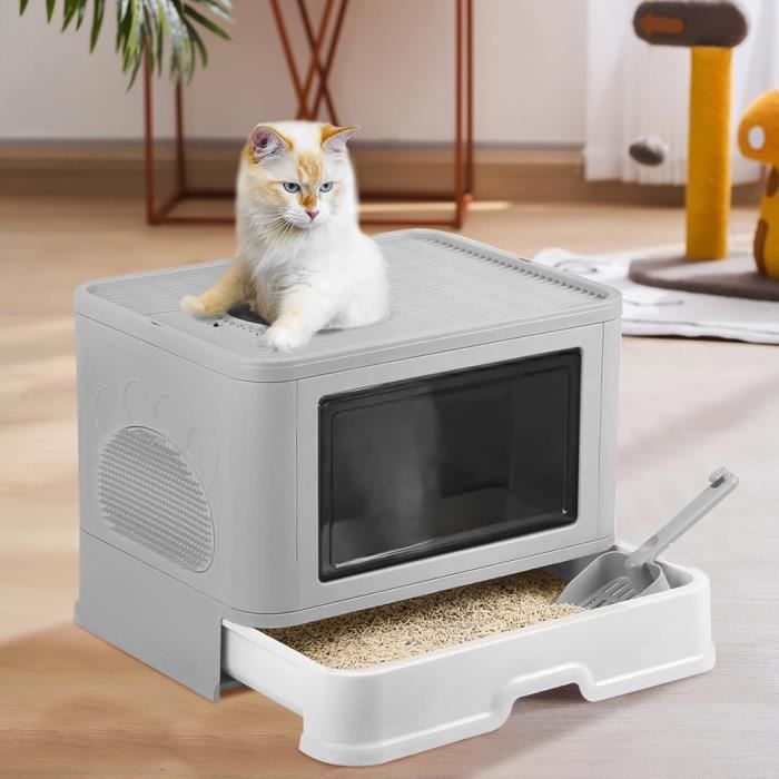Meilleurs prix pour Bac à litière fermé pour chat - QUIIENCLEE - 48.5*36.5*38cm - Gris - Moyen - A monter soi-même