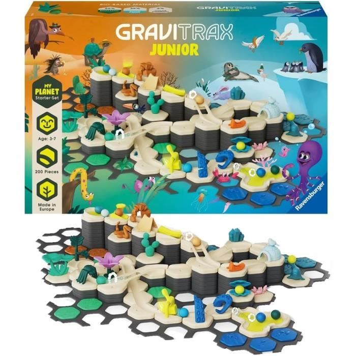 gravitrax junior - starter set xxl my planet 184 pièces - circuit de billes - jeu de construction créatif - dès 3 ans - ravensburger