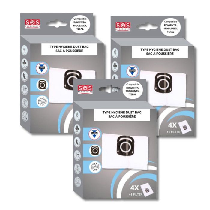 Accessoire Aspirateur Moulinex Rowenta Tefal – Lot de 2 Boîtes de 4 Sacs + 1 Filtre HYGIENE+ - vue 5