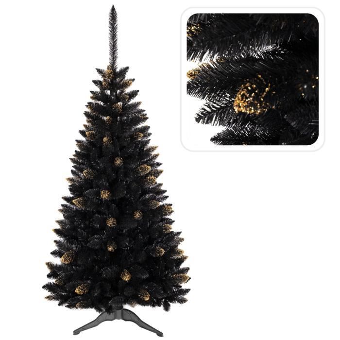 Sapin de Noël artificiel noir, épicéa du Ghana, PVC, doré, 180 cm