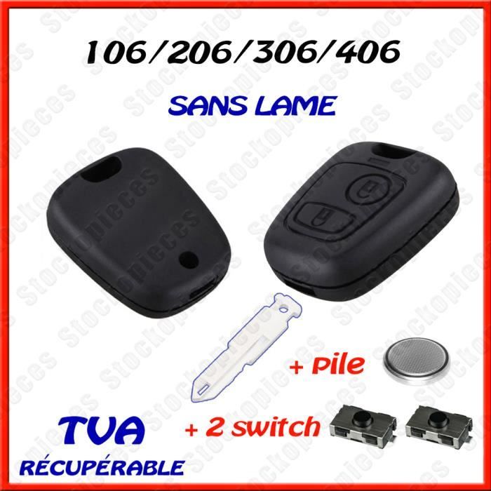 PLIP CLE COMPATIBLE PEUGEOT 206 206CC 206 SW 206+ / 2 SWITCH BOUTON + PILE