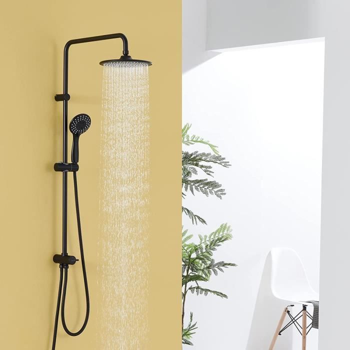 Système De Douche Noire Effet Pluie + Massage - Panneau Acier Inox 128cm, 6 Jets