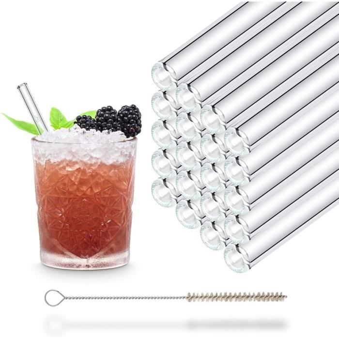 8 Pailles En Verre Réutilisables Motif Fruits - Courbées, Avec 2 Brosses - Pour Jus, Cocktails, Smoothies