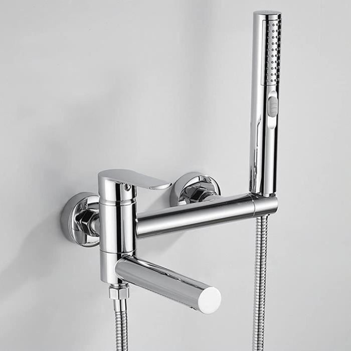 Robinet De Baignoire Avec Douchette, Mitigeur Baignoire Avec Long Bec 30CM, Mitigeur Bain Douche Mural Brosse 97921031