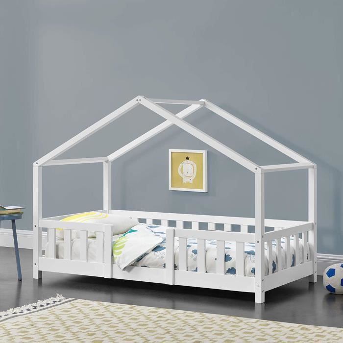 BDW - Lit Enfant Double Avec Sommier À Lattes, Matelas