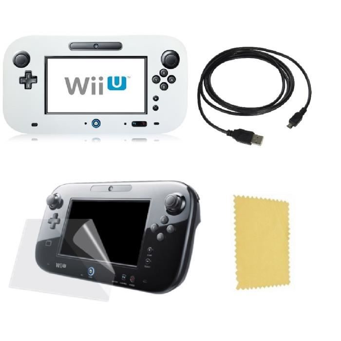 Pack 3 en 1 Nintendo Wii U Gamepad : Housse silicone Chargeur USB 3.0 Protection écran