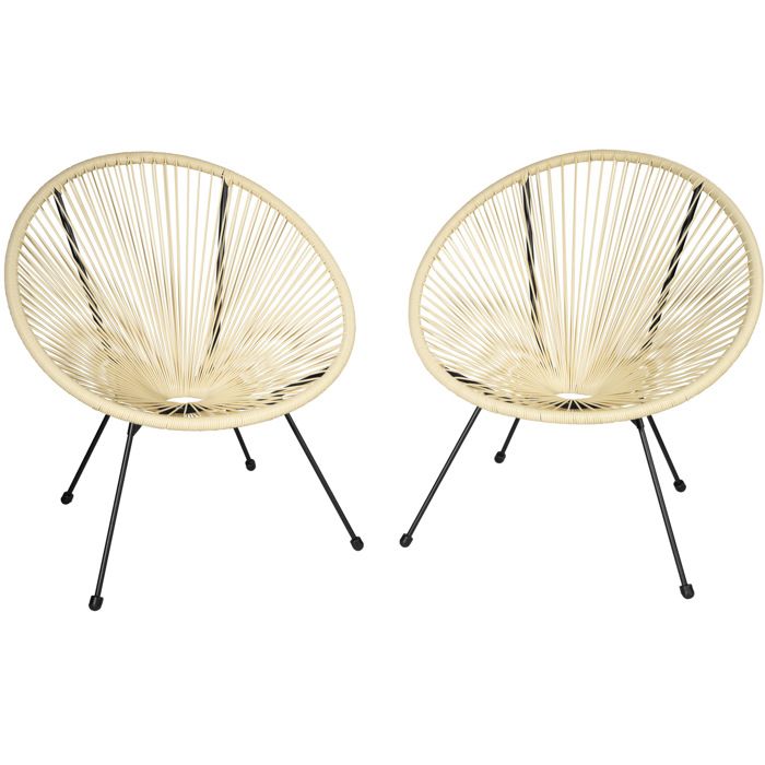 TECTAKE Lot de 2 chaises de jardin pliantes SANTANA avec Cordage élastique en polyéthylène Design rétro style acapulco Beige