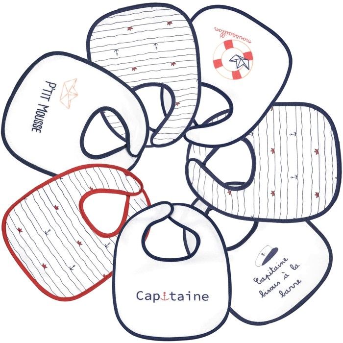Lot De 7 Bavoirs Bébé Trois Kilos Sept - Blanc Mixte, Ultra Absorbants Avec Scratch