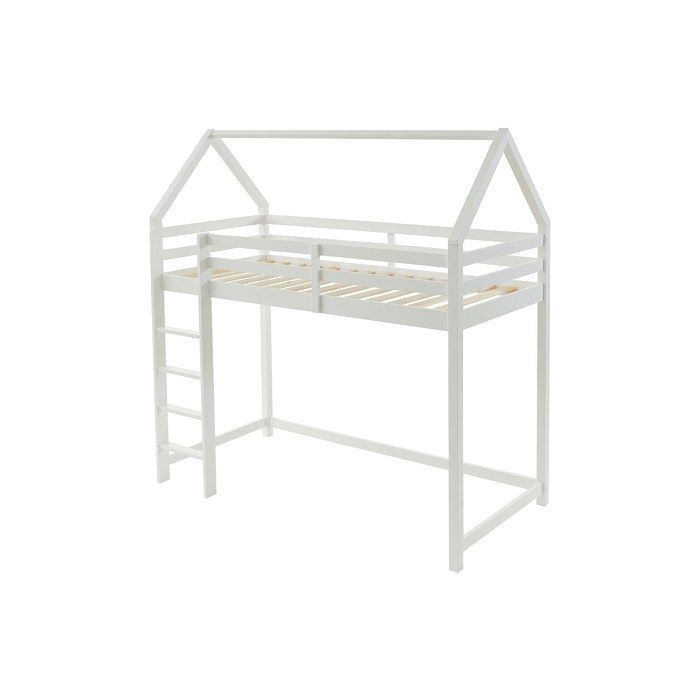 Lit mezzanine cabane 90 x 190 cm - Pin massif - Blanc - TARZIA