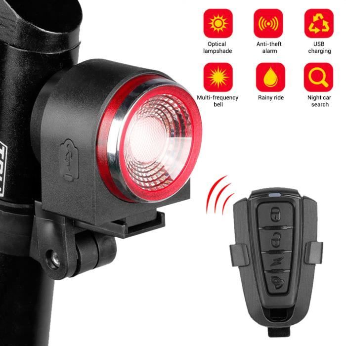 VGEBY feu arrière d'alarme de vélo VGEBY Feu arrière de vélo avec capteur de freinage intelligent Capteur de frein sport velo Noir