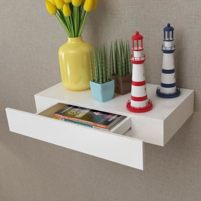 vidaXL Étagère murale avec 1 tiroir MDF Blanc Rangement de livres/DVD 242187
