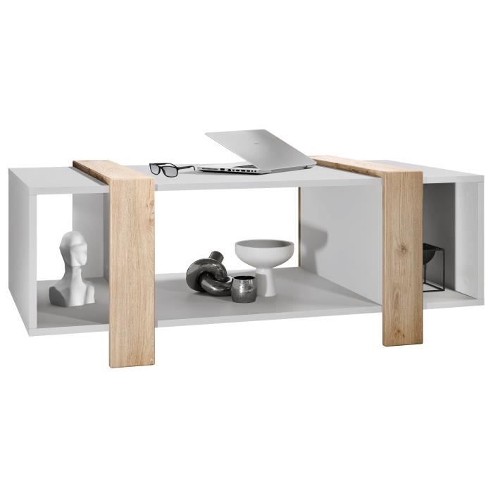 Vladon Table basse Ida Table de salon caisson en blanc mat façades en Chêne Nordique Vladon Table basse Ida Table de salon caisson en blanc mat façades en Chêne Nordique