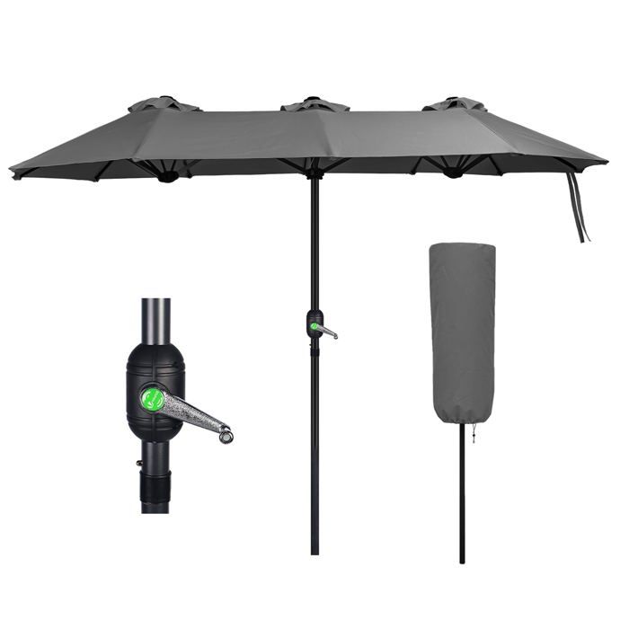 Vounot parasol jardin double aluminium 150 x 300 cm gris
