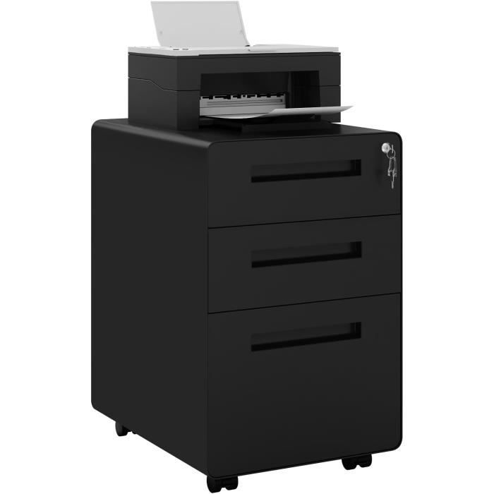 Caisson de Bureau Métal WOLTU à 3 Tiroirs Verrouillable Noir