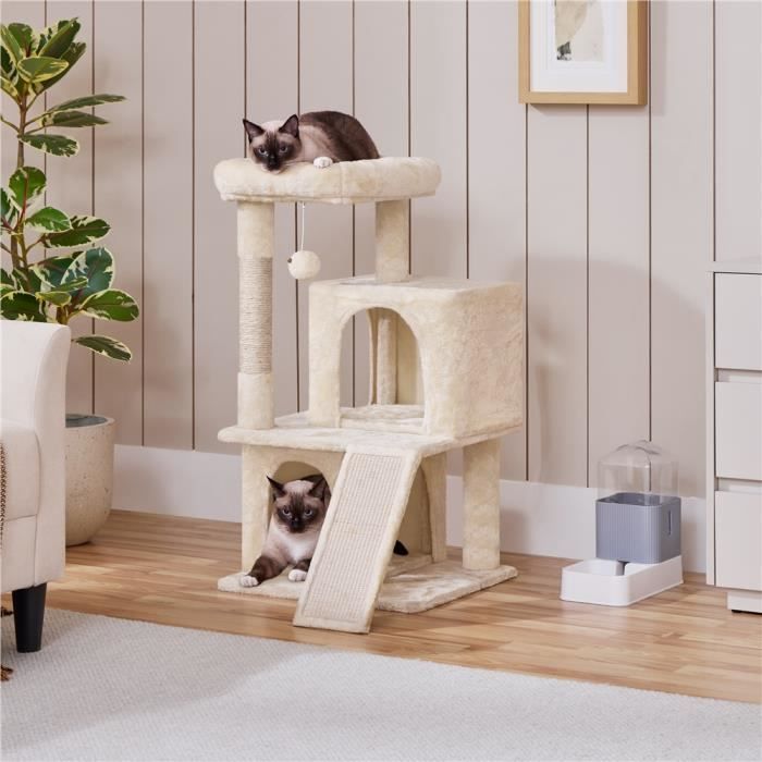 Comparer les prix de Arbre à Chat - YAHEETECH - Avec Griffoir et Poteaux en Sisal - 2 Niches - Beige