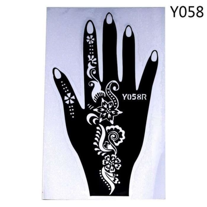 Kit De Tatouage Temporaire Au Henné – 1 Paire De Pochoirs Mains, Autocollants Décoratifs