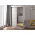 Armoire de chambre avec miroir 2 portes coulissantes - Style contemporain -Blanc- L 120 cm - NOAH 05-1