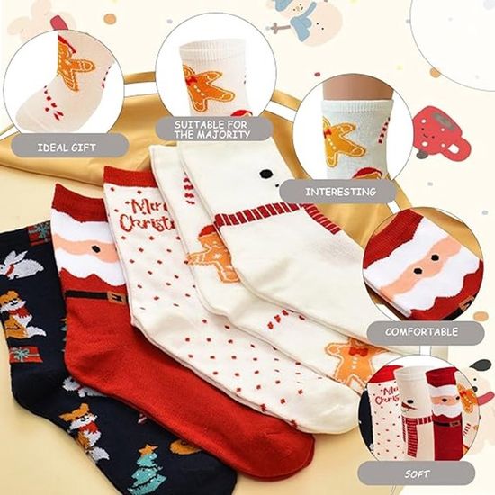 Chaussettes - Noël - 5 Paires - Coton - Douces - Lavables En Machine Couleur - Prêt-à