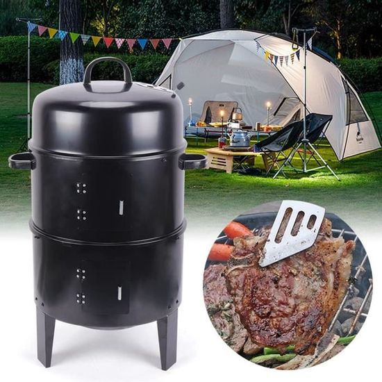 Barbecue Fumoir 3 En 1 Au Charbon De Bois - Diamètre 40 Cm, 3 étages - Avec Thermomètre Et Accessoires Inclus - Idéal Jardin - 11